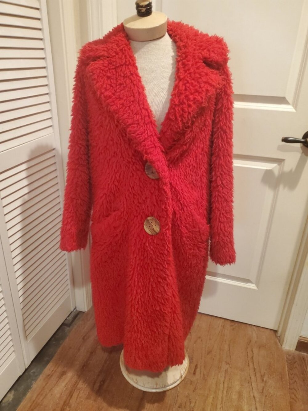 Vintage red, teddy coat (1970's)